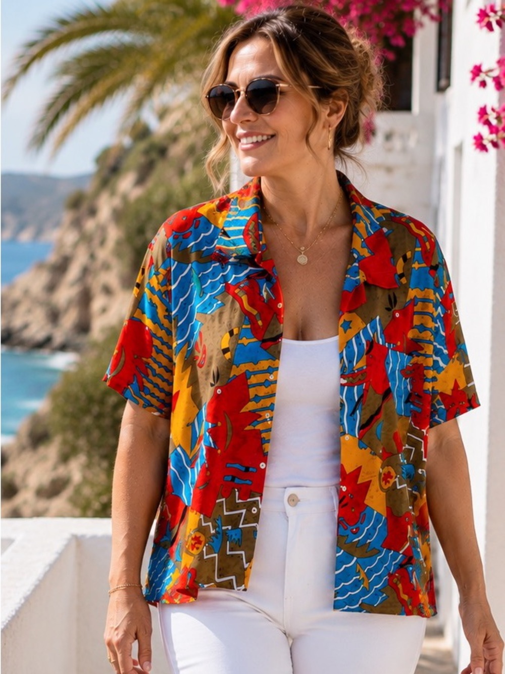Vintage Breckenridge II Abstract Art Print Rayon Linen Oversized Shirt 20W